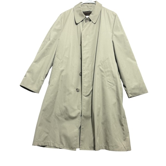 Raintamer Coat Mens 42 Regular Beige Raincoat Faux Fur Lined Button Front Raglan - Picture 1 of 7